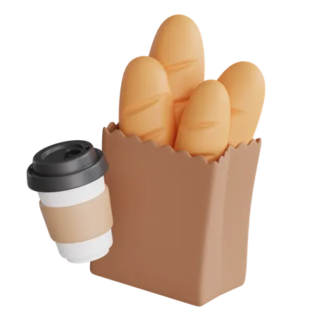 Baguette With Coffee  3D Icon