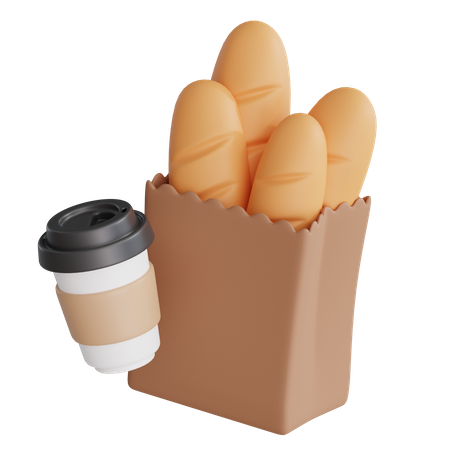 Baguette With Coffee 3D Icon
