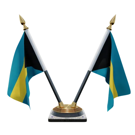 Doppelter Tischflaggenständer Bahamas  3D Flag