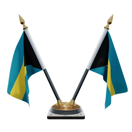 Bahamas Double Desk Flag Stand  3D Illustration