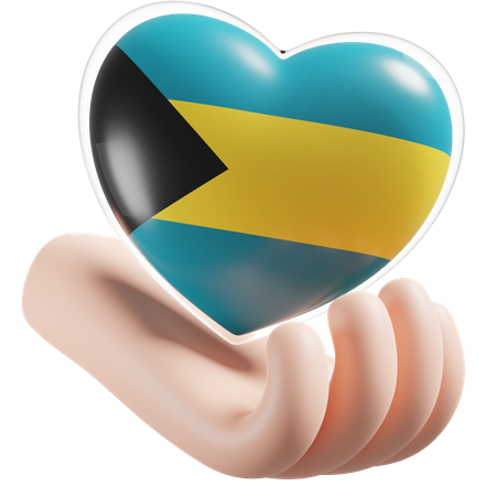 Bahamas Flag Heart Hand Care 3D Icon