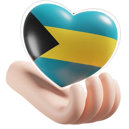 Bahamas Flag Heart Hand Care  3D Icon