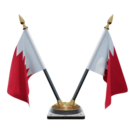 Bahrain Double (V) Desk Flag Stand  3D Icon