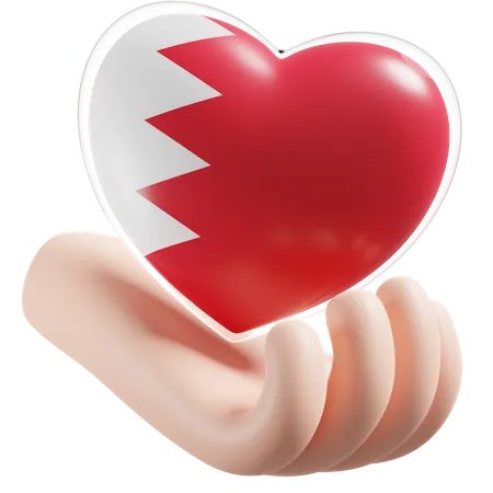Bahrain Flag Heart Hand Care  3D Icon
