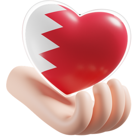 Bahrain Flagge Herz Handpflege  3D Icon