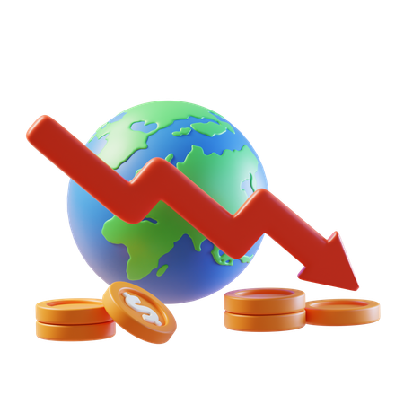 Baisse des revenus de l’économie mondiale  3D Icon