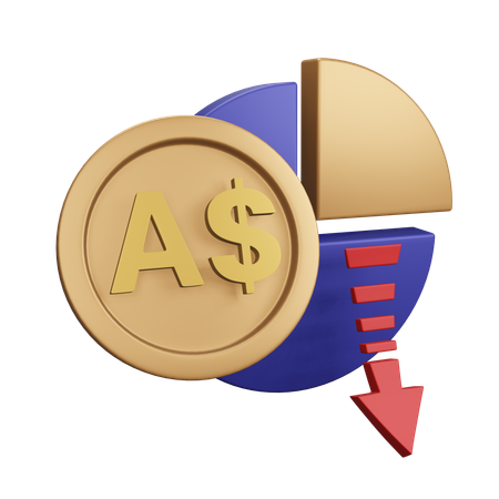 Dollar australien, diminution, graphique, monet  3D Icon