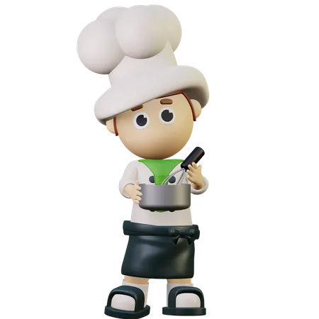 Bakery chef whisking cream in bowl  3D Illustration