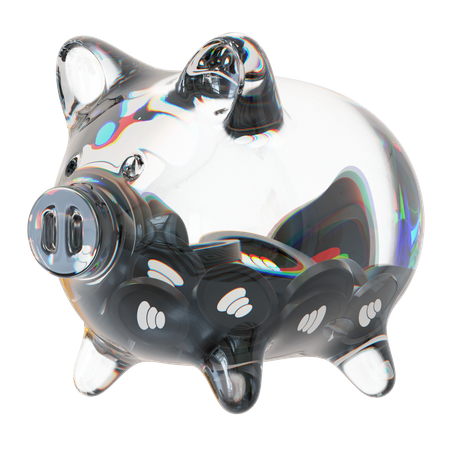 Bal Clear Glass Piggy Bank With Decreasing Piles Of Crypto Coins  3D Icon