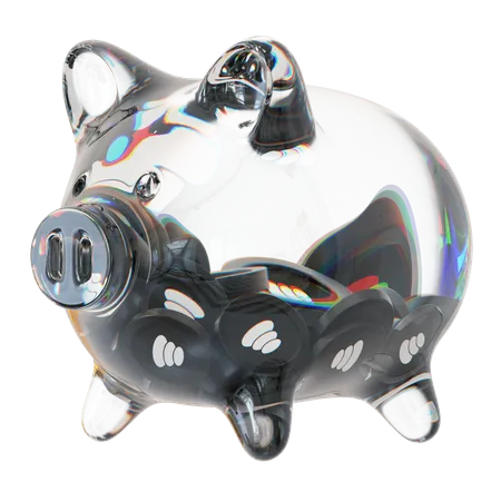 Bal Clear Glass Piggy Bank With Decreasing Piles Of Crypto Coins  3D Icon
