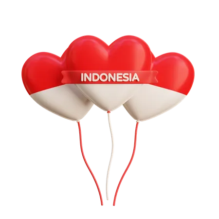 Balão de coração com bandeira da Indonésia  3D Icon