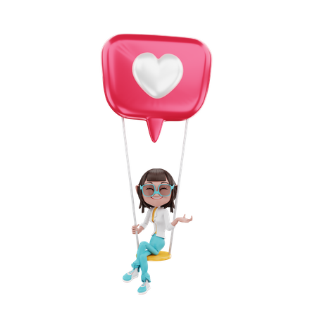 Mulher feliz no balão de ar do amor  3D Illustration