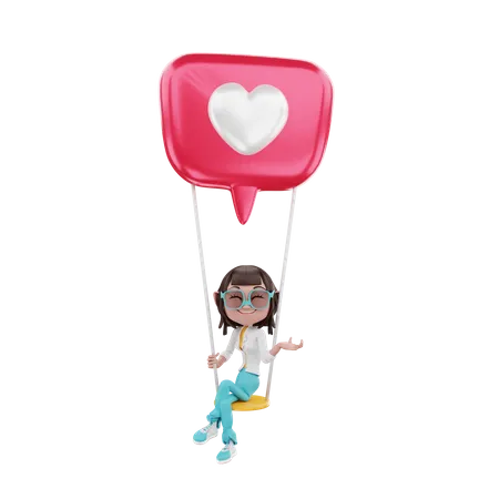 Mulher feliz no balão de ar do amor  3D Illustration