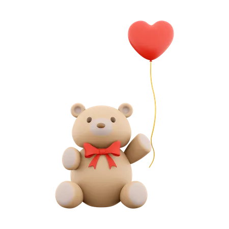 Ursinho de pelúcia com balão de coração  3D Icon