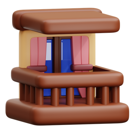 カーテン付きバルコニー  3D Icon