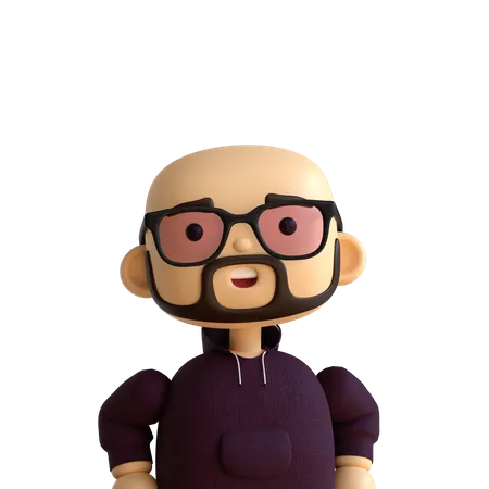 Bald Beard Man  3D Icon