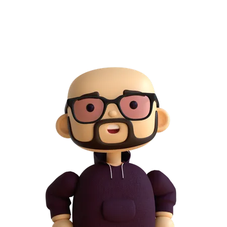 Bald Beard Man 3D Icon