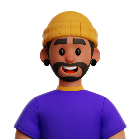 ビーニー帽をかぶった禿げ頭の男性  3D Icon