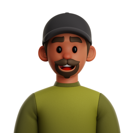 帽子をかぶった禿げ頭の男性  3D Icon