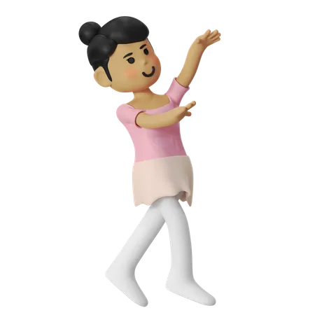女の子の後ろに広がるバレエ 3D Illustration
