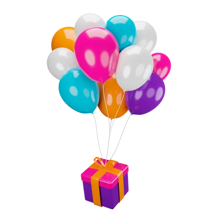 Ballon mit Geschenkbox  3D Illustration