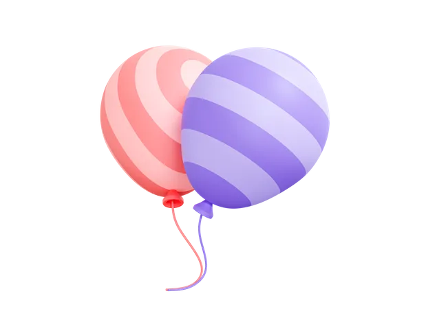 Ballons Festifs 3 D Decoration De Fete Danniversaire Element De Vacances Motif Raye Sur Les Boules Couleur Rose Et Violet Icone De Conception Creative De Dessin Anime Isolee Rendu 3 D 3D Icon