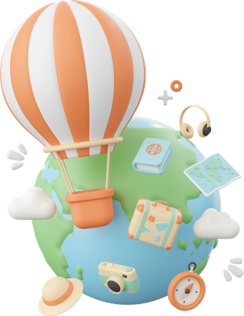 Balloon Flying Around The Globe  3D Icon
