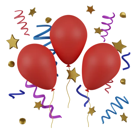 Balloons With Confetti 3D Icon
