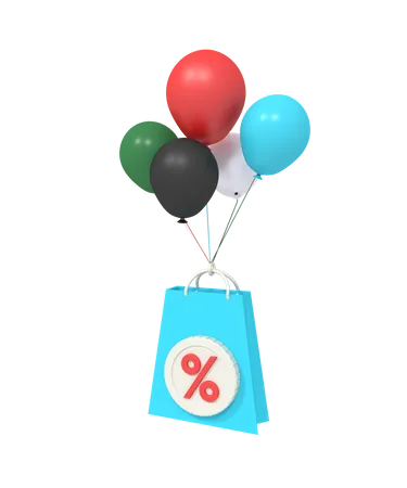 Balloon With Discount Bag 3D Icon