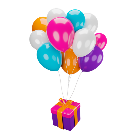 Balloon with gift box  3D Illustration