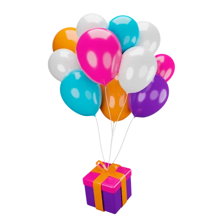 Balloon with gift box  3D Illustration