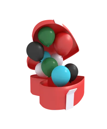 3 D Illustration Of Balloon With Surprise Gift Love 3D Icon