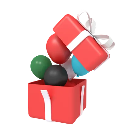 3 D Illustration Of Balloon With Surprise Gift Box 3D Icon