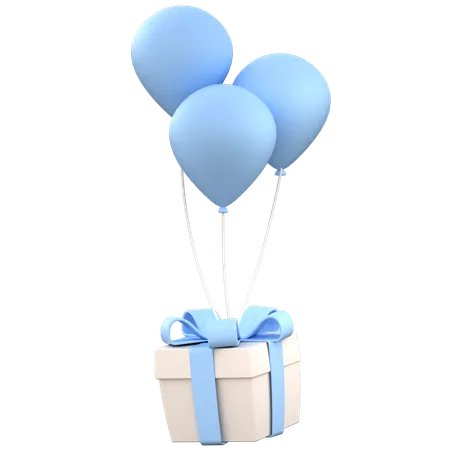 Present Box With Balloons Illustration In 3 D Design 3D Icon