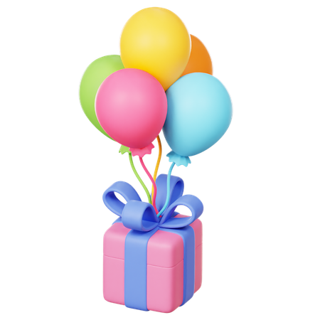 Balloons And Present Box  3D Icon