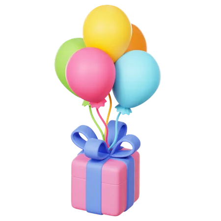 Balloons And Present Box  3D Icon