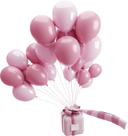 Balloons bunch with gift box  3D Icon