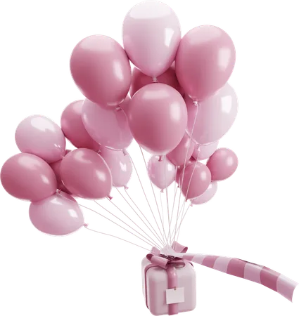 Balloons bunch with gift box  3D Icon