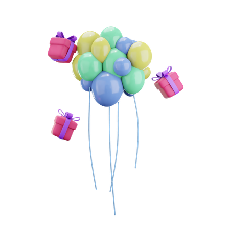 Balloons with birthday gifts  3D Icon