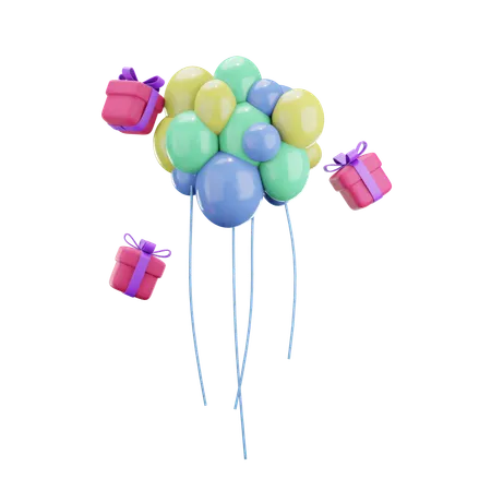 3 D Balloon And Gift Box Icon Isolated On Transparent Background 3 D Illustration 3D Icon
