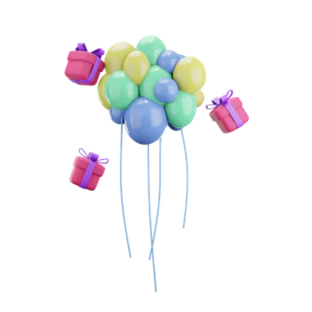 Balloons with birthday gifts  3D Icon