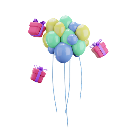 Balloons with birthday gifts  3D Icon