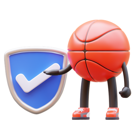 Escudo verificado del personaje de baloncesto  3D Illustration