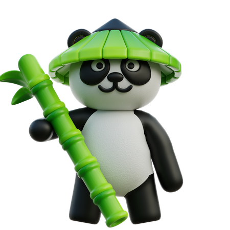 Bamboo Wearing Hat While Standing With Bamboo  3D Illustration