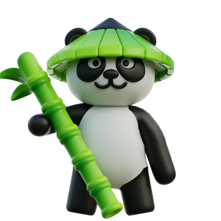 Bamboo Wearing Hat While Standing With Bamboo  3D Illustration
