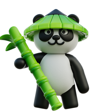 Bamboo Wearing Hat While Standing With Bamboo  3D Icon