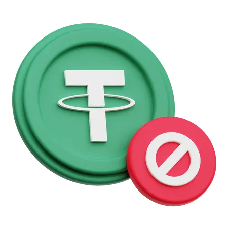 Ban on Tether Crypto Coin  3D Icon