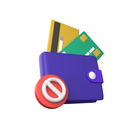 Wallet And Credit Card With Stop Sign Or Red Warning Icon For Unapproved Incorrect And Not Pass Business Money Finance And Management Realistic Cartoon Concept 3D Icon