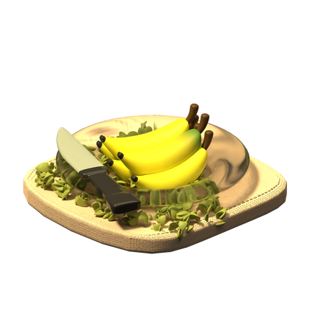 Banana On Plate  3D Icon