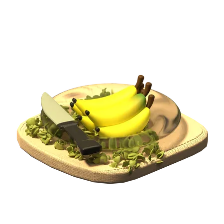 Banana On Plate  3D Icon
